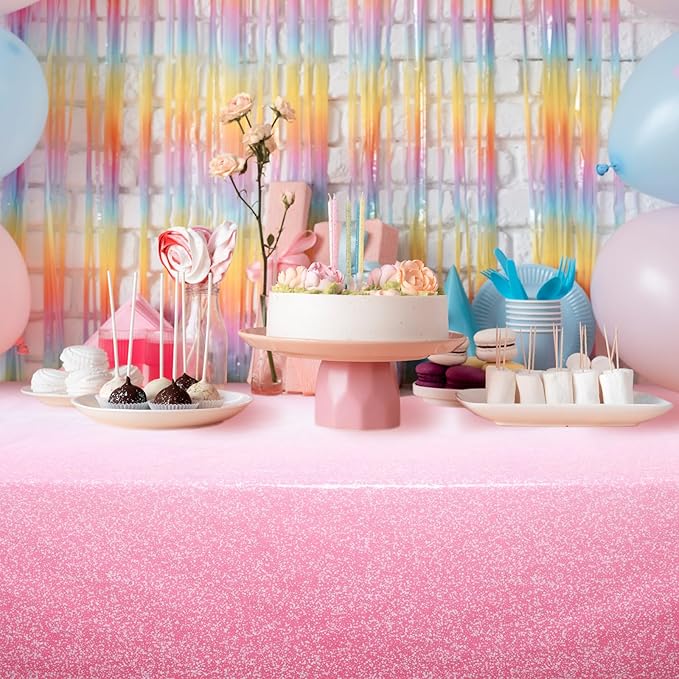Kesfey 3 Packs Ombre Pink Tablecloth 54 x 108 Inch Gradient Pastel Pink Table Cloths Rectangle Disposable Plastic Light Pink Sprinkle Glitter Table Covers for Birthday Baby Shower Party Decorations
