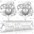 Silver 25th Wedding Anniversary Decorations for Men Women Silver Happy 25th Anniversary Banner and 18Pcs Balloons for 25 Years Wedding Party Decoration Supplies