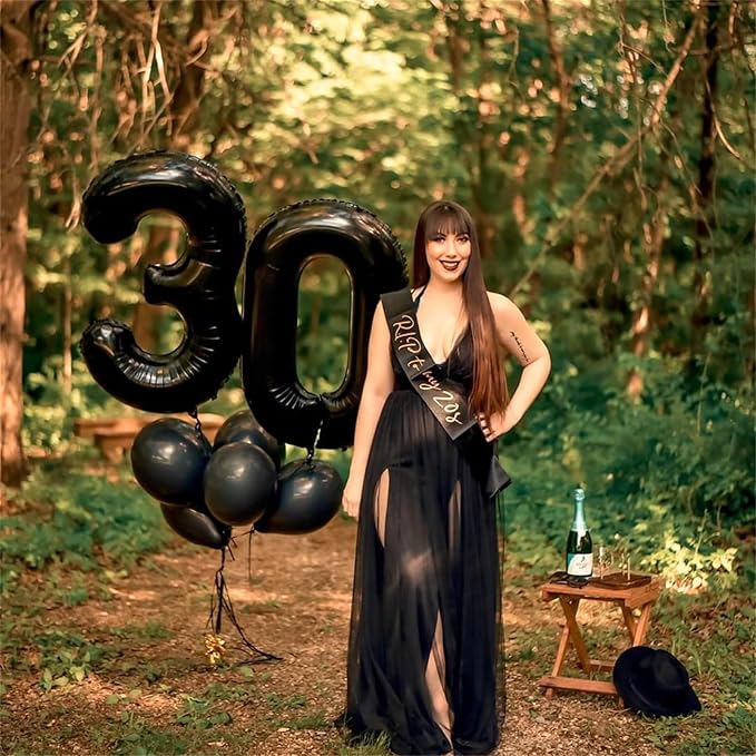80th Birthday Balloons Black for Women, 40 Inch Giant Mylar Foil Number 80 Self Inflating, Digit 8 & 0 Helium Men Anniversary Party Decorations Supplies
