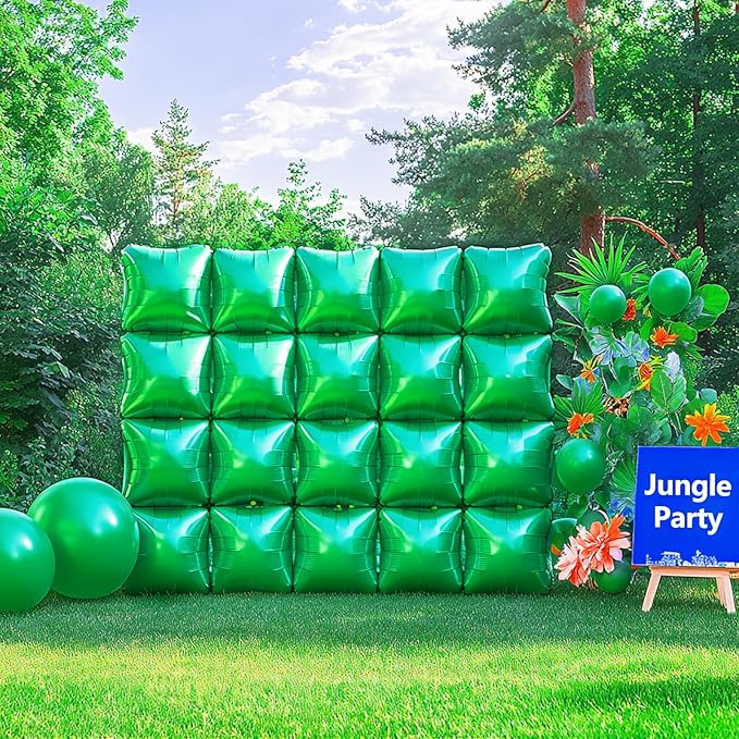 NISOCY 36PCS Green Square Foil Balloons Wall Backdrop Double Sided Green Christmas Balloons Tunnel Arch Kit for Baby Shower Birthday Anniversary Summer Party Decoration