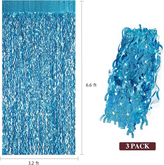3 Pack 3.3 ft x 6.6 ft Teal Foil Fringe Curtains - Sparkle Metallic Curtains Party Decorations Photo Booth Decorations Party Supplier