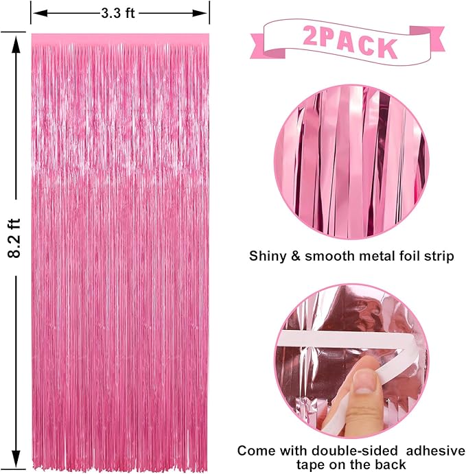 6 Pack Pink Foil Fringe Curtains Streamers Party Decorations 3.3 x 8.2 ft, Pink Tinsel Curtain Fringe Backdrop for Parties, Door Fringe Birthday Streamers, Barbie Backdrop Birthday Party Decorations