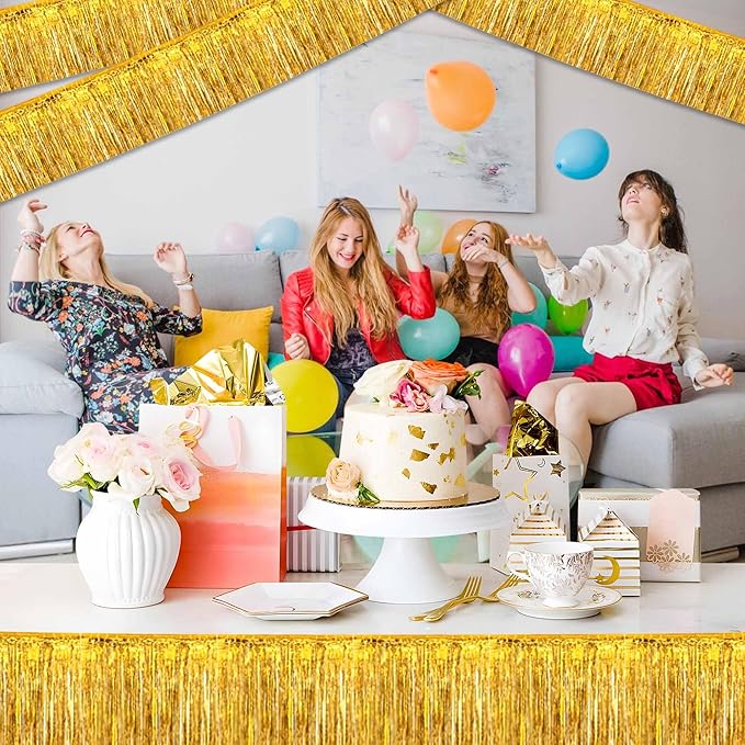 3 Pack 10 Ft Gold Foil Fringe Garland Metallic Streamers Tinsel Banner Wall Hanging Garland Backdrop for Parade Floats, Halloween, Christmas, Thanksgiving, New Year Party Decorations