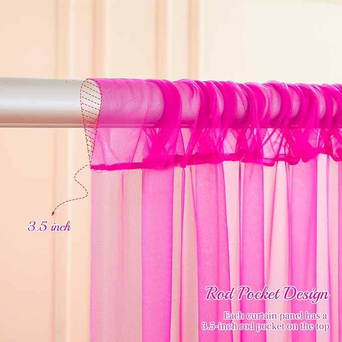 10x10ft Hot Pink Tulle Backdrop Curtain with Lights String for Parites, Sheer Backdrop Curtains for Wedding Baby Shower Birthday Party Photo Shoot Decorations