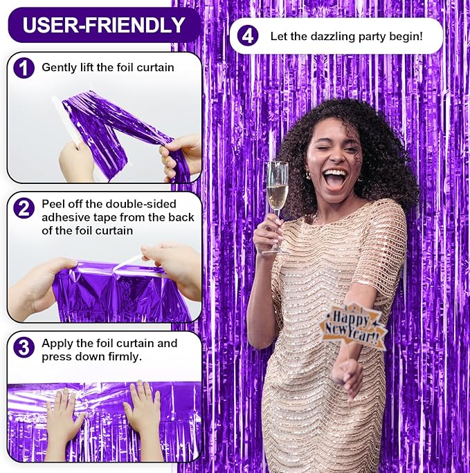 Homiest 6 Pack Purple Tinsel Backdrop, 3.3x6.6 FT Metallic Tinsel Foil Fringe Curtains Party Decorations, Birthday Door Streamers for Baby Shower Wedding, Photo Booth Props Background Wall Decor