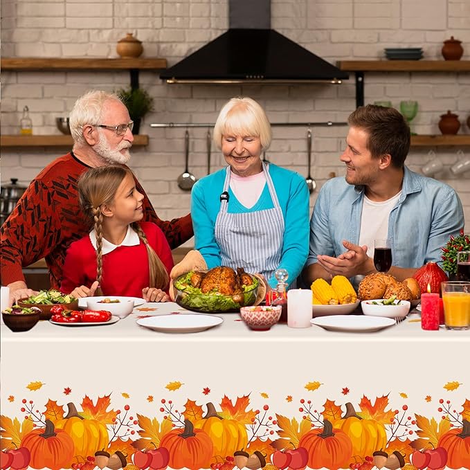 Thanksgiving Tablecloth Disposable 6 Pack, Thanksgiving Decorations for Party Fall Tablecloth Plastic Table Cover 54" x 108" Table Decor Party Supplies Indoor and Outdoor Fall Decorations for Parties