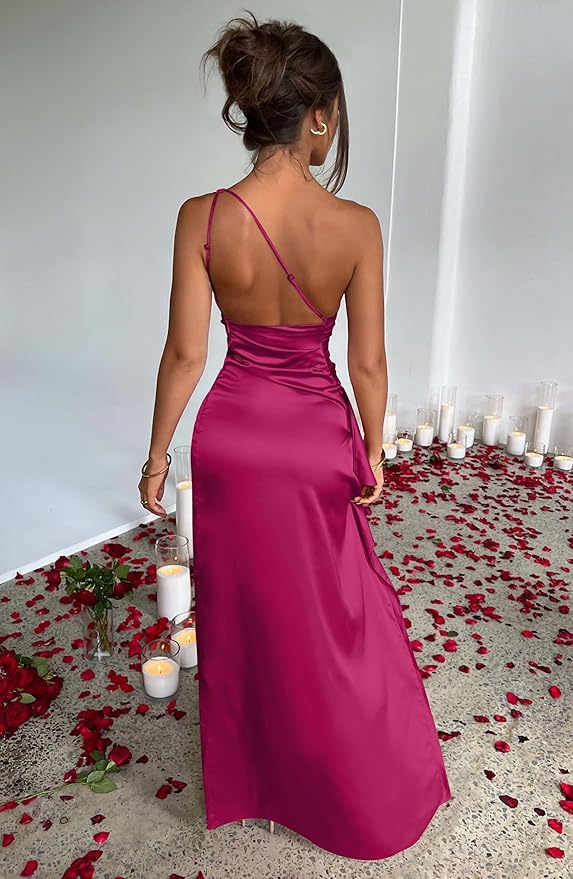 Memoriesea Women's Sexy One Shoulder High Split Cocktail Wedding Party Maxi Dress