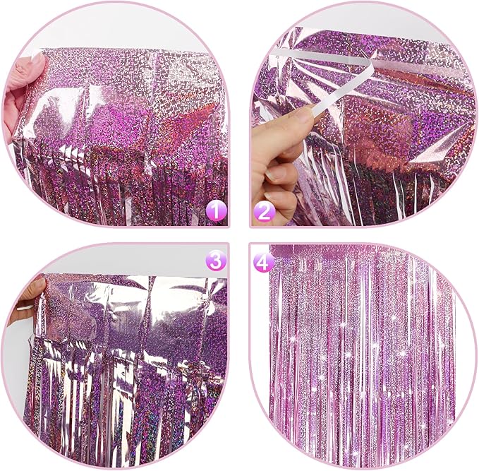 Pink Backdrops Curtains Party Decorations, Tinsel Streamers Birthday Decoration for Sweet 16 Women, Photo Booth Props for Wedding, Princess, 2Pack 3.28X6.56Ft