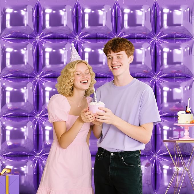NISOCY 25PCS Purple Square Foil Balloons Wall Backdrop Double Sided Light Purple Balloons Tunnel Arch Kit for Baby Shower Birthday Wedding Easter Party Decoration