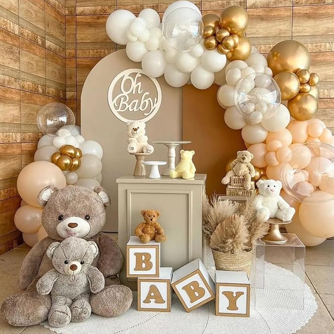 White Sand Gold Balloons Set, 12 Inch Double Stuffed Blush Beige Boho Party Balloons with Metallic Chrome Gold Neutral Cream Nude Latex Balloon for Birthday Baby Bridal Shower Wedding Party Decoration