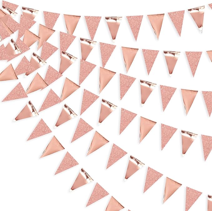30Ft Rose Gold Party Decoration Rose Pink Triangle Pennant Banner Blush Pink Hanging Paper Flag Bunting for Graduation Wedding Bridal Shower Birthday Bachelorette Engagement Anniversary Party Supplies