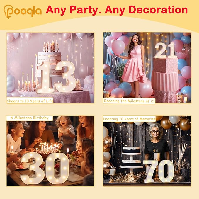 Pooqla Decorative LED Light Up Number Letters, White Plastic Marquee Number Lights Sign Party Wedding Decor Battery Operated (7)