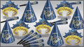 Beistle Midnight Blue New Year Party Kit for 10 – Celebration Set of NYE Accessories, Cone Hats, Fringed Tiaras & Foil Horns, Elegant Metallic Navy & Gold New Year’s Eve Countdown Headwear Supplies