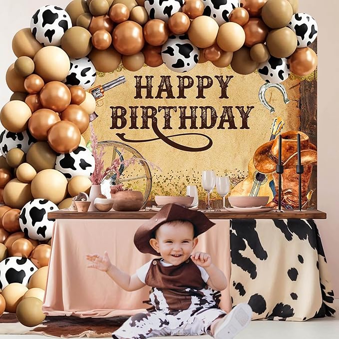 Mocsicka Western Backdrop Western Party Decorations Wild West Rodeo Cowboy Background Brown for Boys Birthday Party Supplies Banner for Photography (8x6ft(96x72 inch))