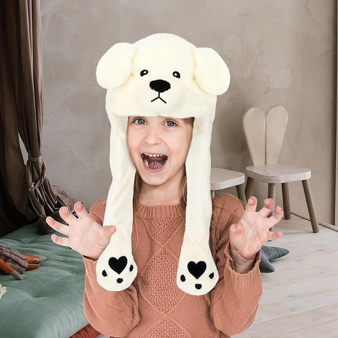 Animal Hat with Ears Moving Jumping Pop Up Beating Hat Plush Holiday Cosplay Dress Up Funny Gift for Kids