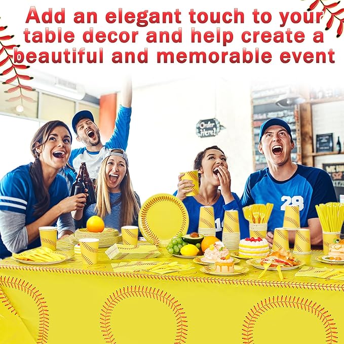 452 Pcs Softball Birthday Party Decorations for 50 Guests, Softball Paper Plates Napkins Cups Tablecloth Cutlery Straws Disposable Tableware Set for Women Men Sports Theme Party Supplies