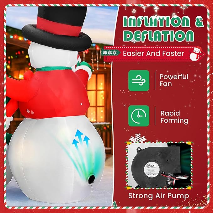 VIVOHOME 6FT Christmas Inflatable Outdoor Decoration, Snowman Family, Navidad Blow Up Yard Decor with Built-in LED Light for Lawn, Garden, Party