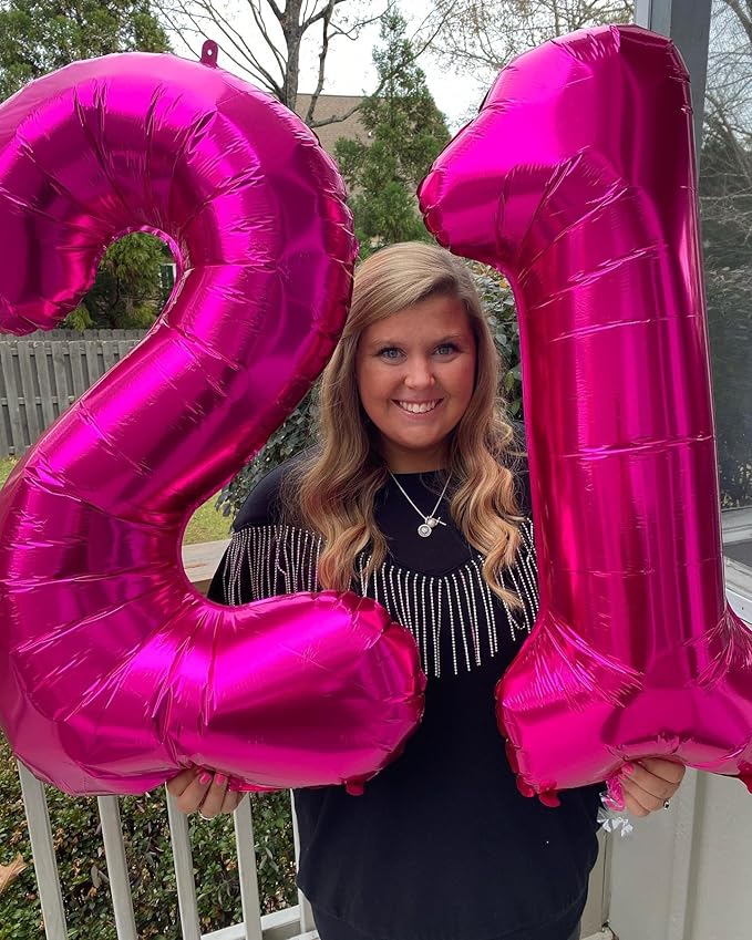 Hot Pink Number 16 Balloons 40 inch, 16 Number Balloons, 16th Birthday Decorations for Girls 16 Year Old Hot Pink Party Supplies
