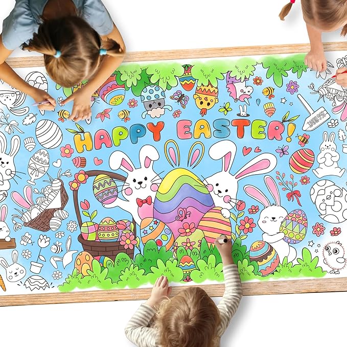 Gatherfun Easter Party Activity Poster - 31.5 x 72 Inches,Easter -Themed Party, Versatile Paper Coloring Banner/Table Cover for School Parties and Special Events Decoration