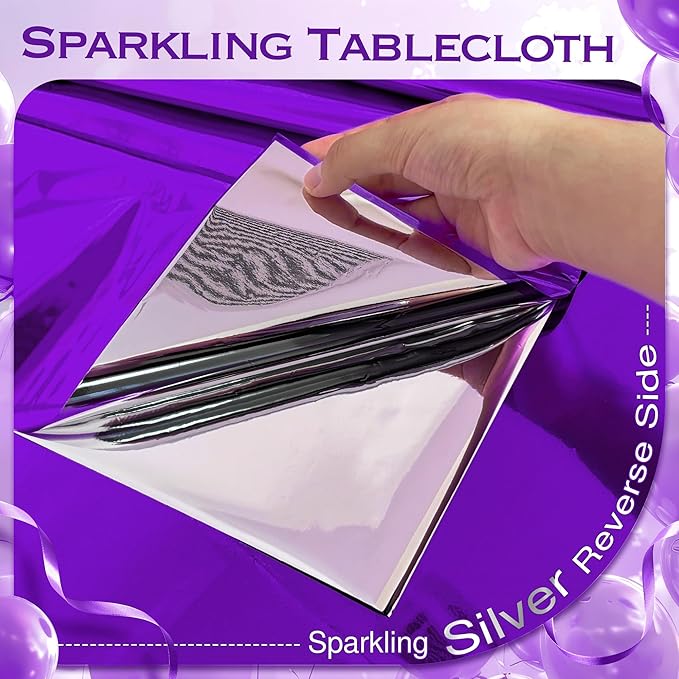 4pcs Purple Foil Tablecloth 54*72inch Lavender Plastic Birthday Party Table Cloths Disposable Waterproof Table Cover for Halloween Bridal Shower Wedding Anniversary Baby Shower Elegant Party Supplies