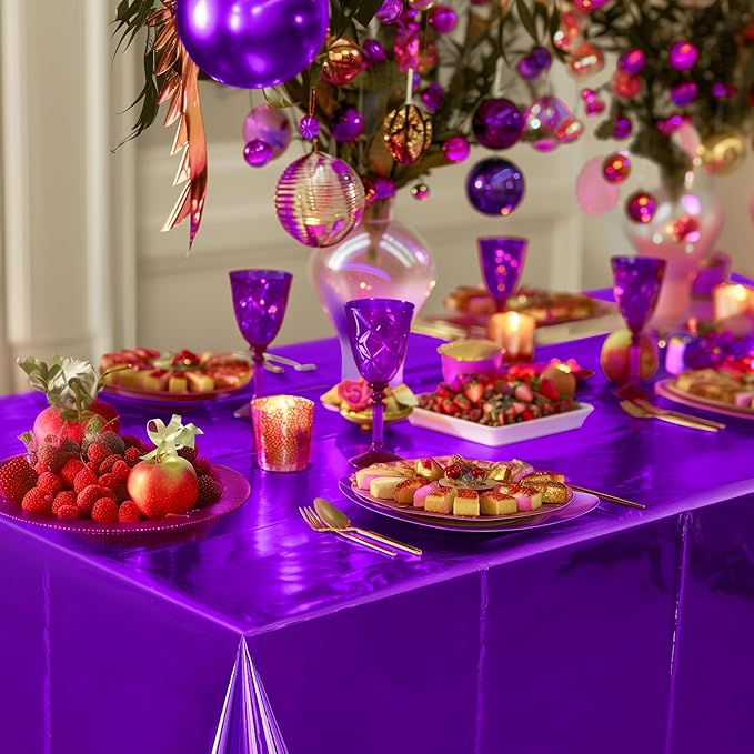 3pcs Lavender Purple Foil Metallic Tablecloth Shiny Party Table Cloth 54 * 72 Disposable Rectangle Decoration for Halloween Thanksgiving Christmas Graduation Birthday Party
