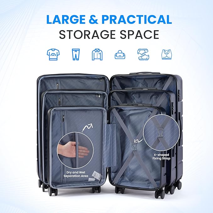 Simple Deluxe 20/24/28 Inch Expandable Hardside Carry On with Spinner Wheels & TSA Lock, ABS Hard Shell Lightweight Rolling Luggage Suitcase, Blue