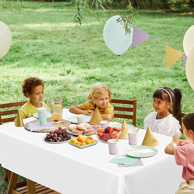 4 Packs White Plastic Tablecloth, Sturdy Disposable Table Cloth, 54 X 108 Inches Paper Table Cloths for Parties Disposable, Effortless Cleanup for Picnic Table Cloths Parties Birthday and Any Occasion
