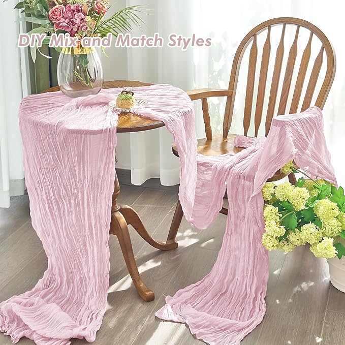 IVAPUPU 6 Pcs Cheesecloth Table Runner - 10ft Pink Easter Spring Boho Gauze Cheese Cloth Table Runners for Baby Shower Decoration Wedding Party Summer Garden Farmhouse Decor