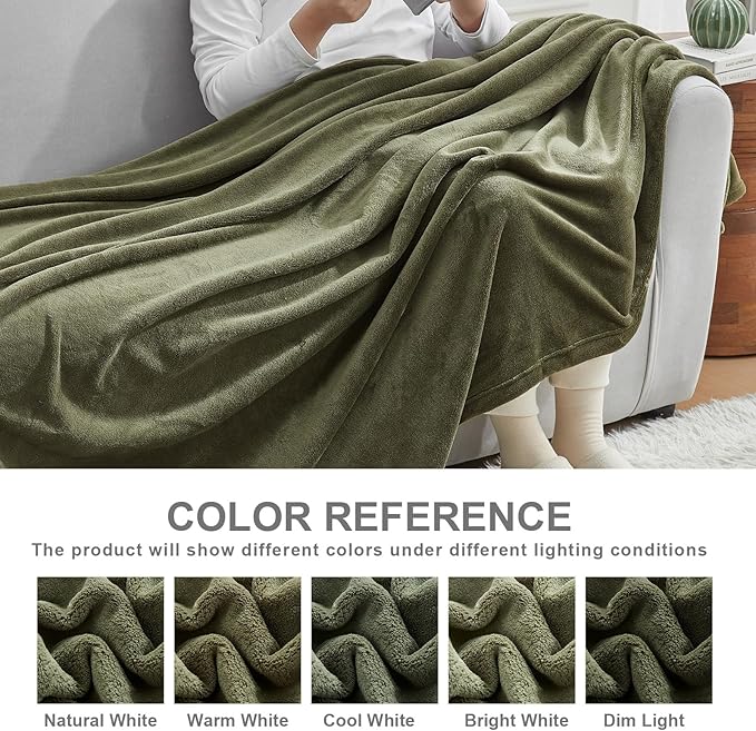 Hansleep Fleece Moss Green Full Blanket, Super Soft Flannel Fuzzy Plush Cozy Blanket for All Seasons, Moss Green, Full 84x90 Inches