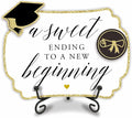 5"X7" Graduation Wooden Buffet Sign - A Sweet Ending To A New Beginning - Candy Sign With 1 Metal Support，2 DIY Wood Decor With Velcro, Grad Party Decor & Supplies(Gold) - B02