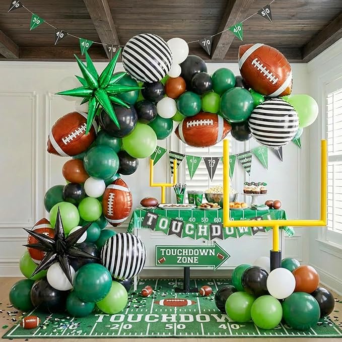 Football Balloon garland arch kit Dark green Brown black balloon large mylar star for sport theme super bowl touch down birthday tailgate party decorations