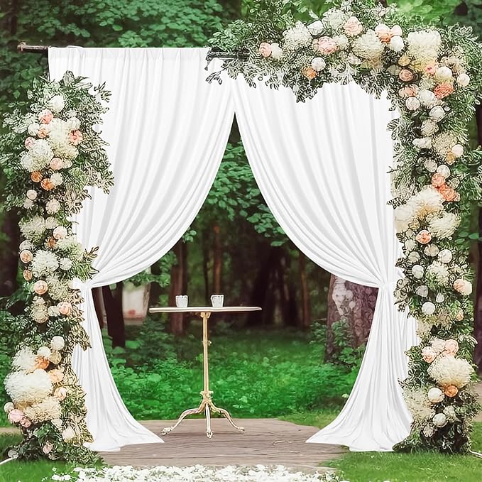 MEETSKY White Backdrop Curtain for Parties Wedding Decor- White Wedding Photography Rod Pocket Backdrop Drapes Panels Polyester Fabric Curtain for Birthday Holiday Party, 5ft x 7ft, 2 Panels