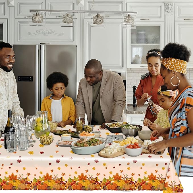 3 Pieces Thanksgiving Disposable Tablecloth, 54 x 108 Inch Rectangle Waterproof Plastic Fall Thanksgiving Theme Tablecloth for Harvest Party Table Decoration