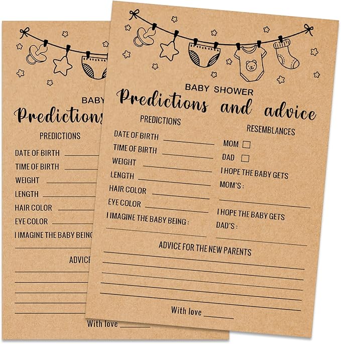 Baby Predictions and Advice Baby Shower Game, Girl or Boy Babies New Parent Message Advice Book, Baby Shower Party Games Supplies & Activities, 30 Game Cards Included, Kraft