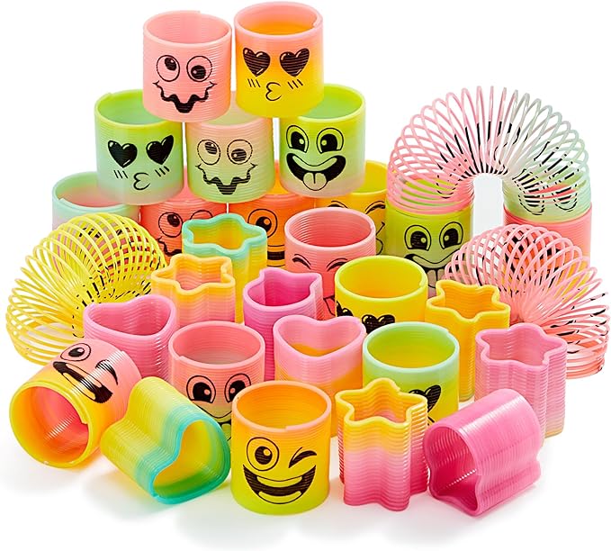 JOYIN 60 Pcs Spring Rainbow Party Favor, Mini Plastic Coil Spring Toy, Fidget Stress Coil Mini Springs Bulk Toys for Carnival Prize Birthday, Easter Goodie Bag Stuffers