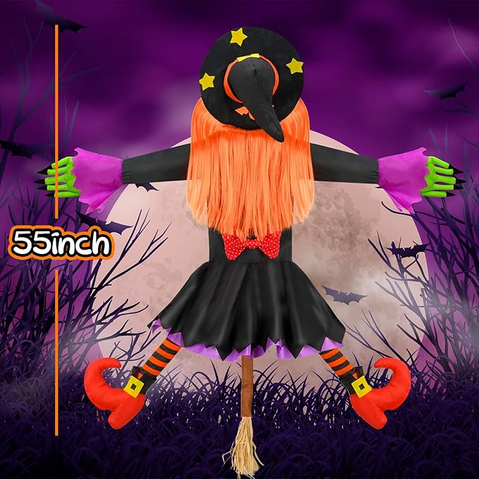 Large Crashing Witch Decor(55'' H), Halloween Decorations Clearance Outdoor Witch Props Ornaments, Hanging into Tree/Porch Pole/Door/Yard, with Adjustable Band, Outside Garden Funny Witches Crashed