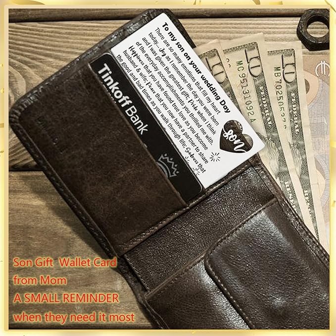 YODOCAMP Son Wedding Gifts from Mom, Engraved Wallet Card Insert for Son on His Wedding Day, Groom Gift Wallet Card from Mother