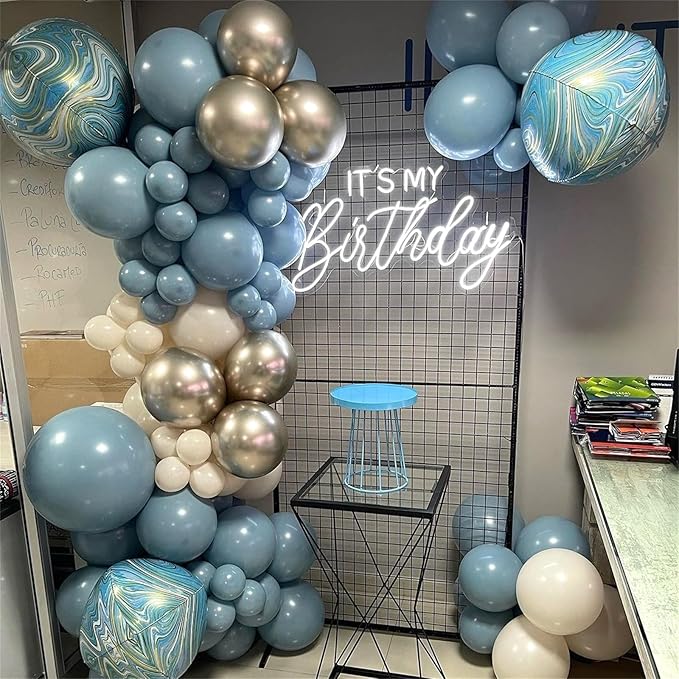 Dusty Blue Balloon Set, 60Pcs 12 Inch Retro Baby Slate Blue Ivory White Metallic Silver Balloons Birthday Decor, Pastel Blue Beige Cream Ocean Balloon for Bridal Wedding Gender Reveal Party Decoration