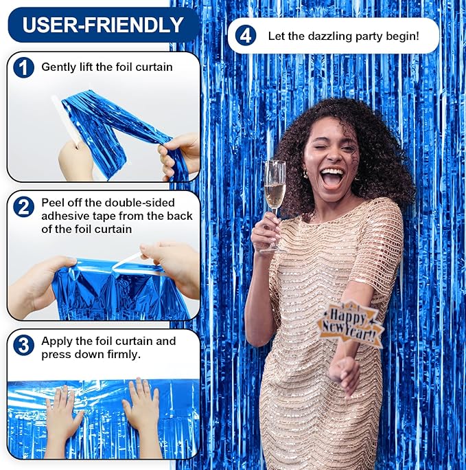 Homiest 3 Pack Royal Blue Tinsel Backdrop, 3.3x6.6 FT Metallic Tinsel Foil Fringe Curtains Party Decorations, Birthday Door Streamers for Baby Shower Wedding, Photo Booth Props Background Wall Decor