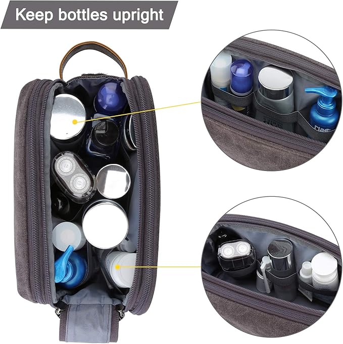 BAGSMART Toiletry Bag for Men, Canvas Travel Toiletry Organizer Dopp Kit Water-resistant Shaving Bag for Toiletries Accessories,Grey-Medium