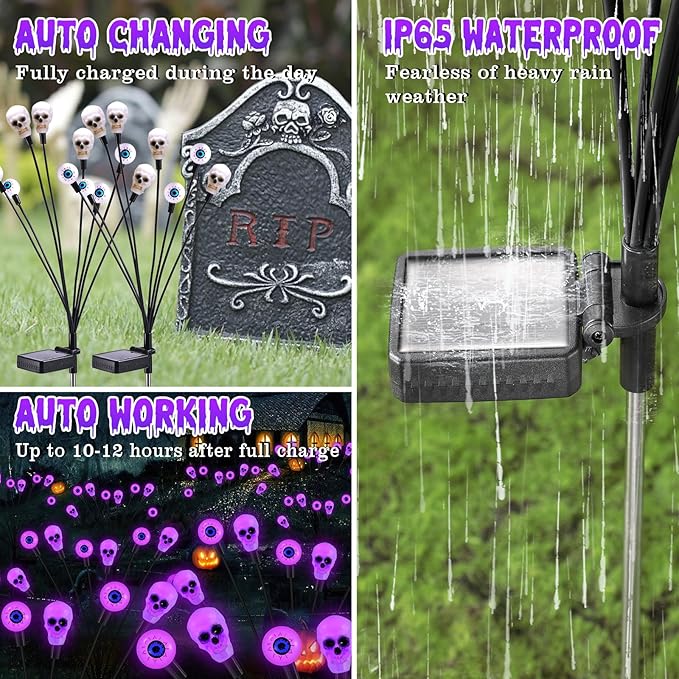 Solar Lights Outdoor,Halloween Decorations Outdoor, Scary Eyeball Lights,4PACKS 32LED,IP65 Waterproof,Halloween Decor for Garden/Yard/Patio/Lawn/Pathway(Purple)