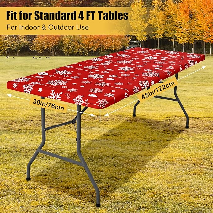 Smiry 2 Pack Rectangle Christmas Table Cloth, Waterproof Elastic Fitted Tablecloths, Washable Polyester Rectangular Patio Table Cover for Dinner (Christmas Snowflakes, 30"x48")
