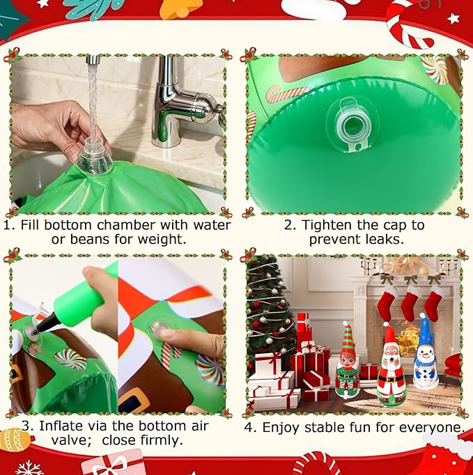 Christmas Games Gifts for Kids Family, Christmas Inflatable Santa, Snowman & Elf Ring Toss Game Set, Office Party Favors Supplies, Indoor Outdoor Carnival Party Decorations Toys