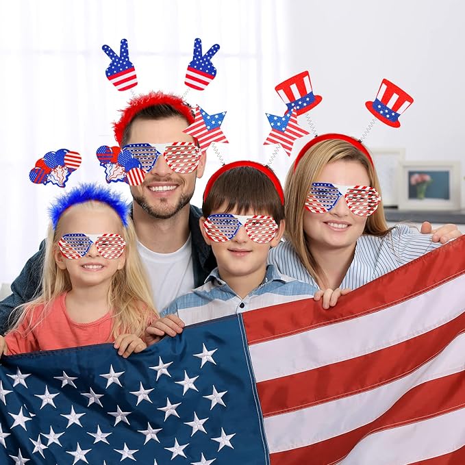 MGparty 12pcs 4th of July Headbands and Glasses for Kids Adults 4th of July Party Favors Supplies Patriotic Accessories Decorations
