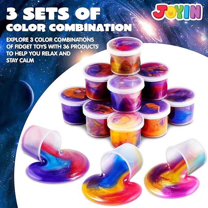 JOYIN Slime Party Favors, 36 Pack Galaxy Slime Cup - Stretchy, Non-Sticky, Mess-Free, Stress Relief, and Safe - Toys for Girls and Boys - Classroom Reward, Party Supplies