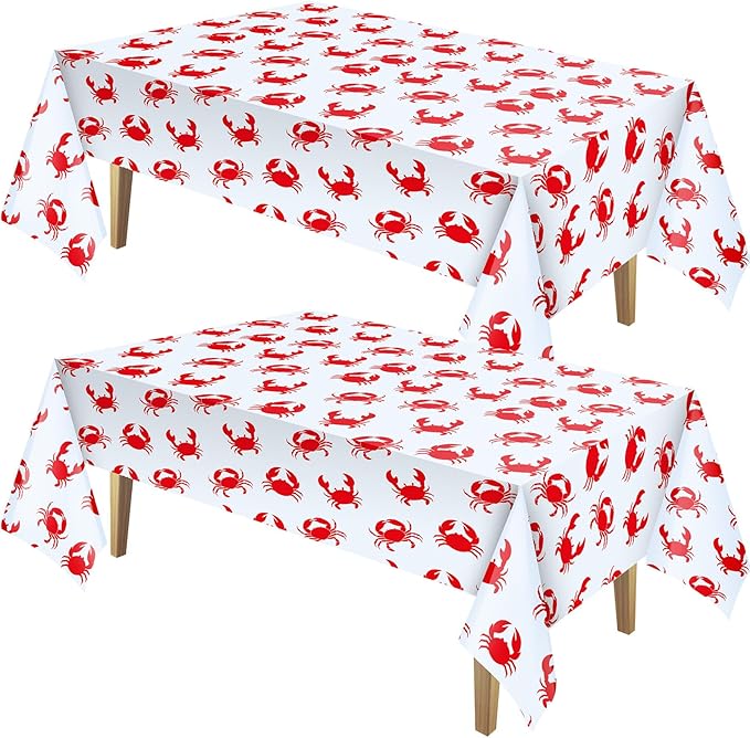 Juexica 2 Pcs 54 x 108 Inch Crab Boil Party Table Cloth Summer Seafood Party Supplies Plastic Crab Tablecover Decorations Rectangular for Sea Animals Dining Kitchen Centerpiece