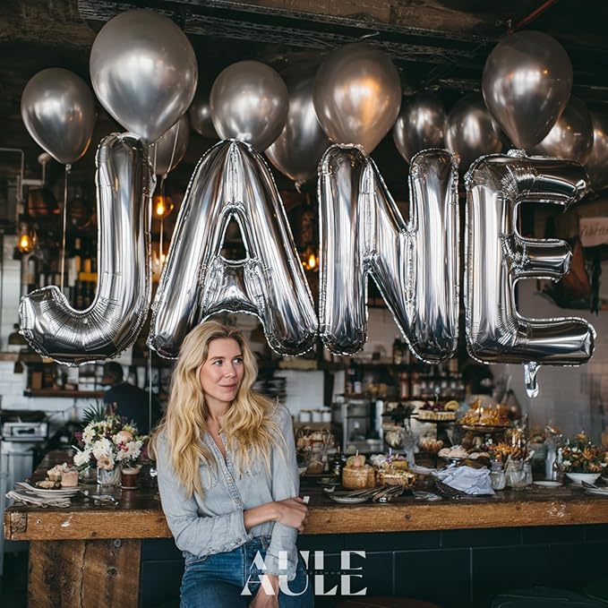 AULE 40 Inch Big Letter Balloon Silver E Large Foil Helium Alphabet Balloons A-Z for Birthday Anniversary Graduation New Year Party Decoration Supplies