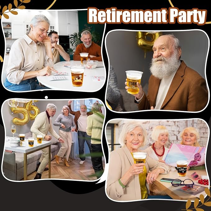 Retirement Party Decoration Cups, 50pcs 16 Oz Plastic Clear Drinking Cups for Retirement Party Supplies Favors Women Men Snack Cup Bulk