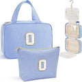 YOOLIFE Travel Toiletry Bag for Women - Hanging Toiletry Bag Makeup Bag, Portable Toiletries Cosmetic Bag, Airplane Travel Essentials - Letter O, Blue