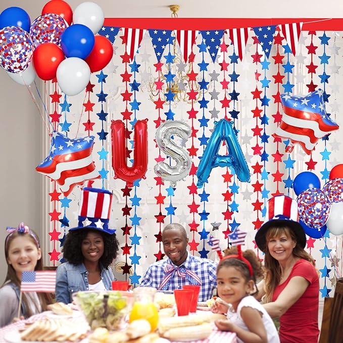 Red White and Blue Balloons Party Decorations with Patriotic Theme Foil Fringe Curtain for Graduation Party Supplies Nautical Veterans Memorial Day 4th of July Balloon Arch Decorations